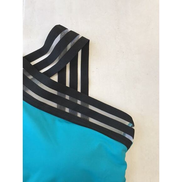 Hilor Swimsuit One Piece Padded Semi Sheer Crossover Colorblock - Picture 3 of 8